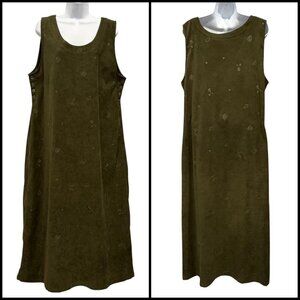 VTG Jane Ashley Maxi Jumper Dress Floral Embroidered Cottage Modest Green Size L